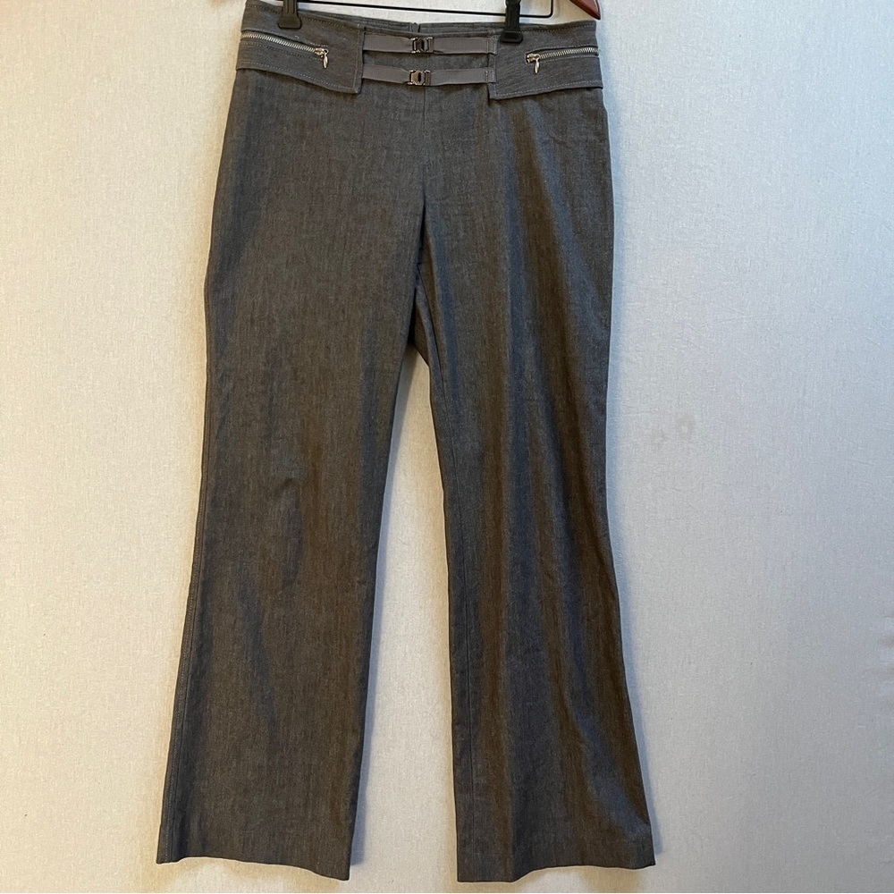 POW by Andy The Anh Gray Wide-Leg Straight Trousers Belt Detail Sz 32
